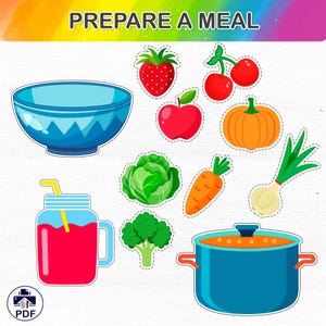 Printable Play Food Game | Prepare a Meal  | PDF Educational Activity for Kids | Kitchen Role Play  Set