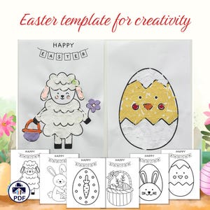 Modelli di lavoretti di Pasqua / Lavoretti di Pasqua stampabili, attività per bambini con carta strappata per asili nido, scuole materne e bambini piccoli, coniglietto pasquale ritagliato e incollato fai da te