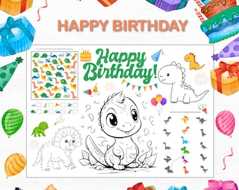 Dinosaur Birthday Coloring Placemat: Kids' Party Activity (Printable PDF)