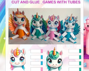 Listing for Etsy: Unicorn Craft Tube Game | Cut and Paste Activity | Printable PDF