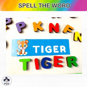 Buchstabier das Wort Spiel - 56 druckbare Wortkarten mit Holzbuchstaben | Lernspaß für Kinder | PDF-Download