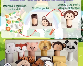 Animal Tube Matching Game: DIY Paper Craft for Kids (PDF)