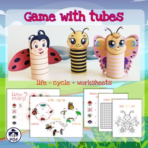 Rotolo di carta igienica Artigianato Insetti Insetti Festa Colorazione Stampabile Decorazione Bambini Gioco Ritaglia Colla Fai da te /tubo per insetti - Download immediato