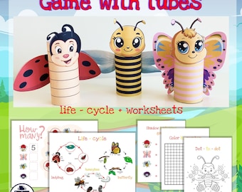 Insect Craft Tube Game: Printable Coloring & Activity Pages (Digital Download)