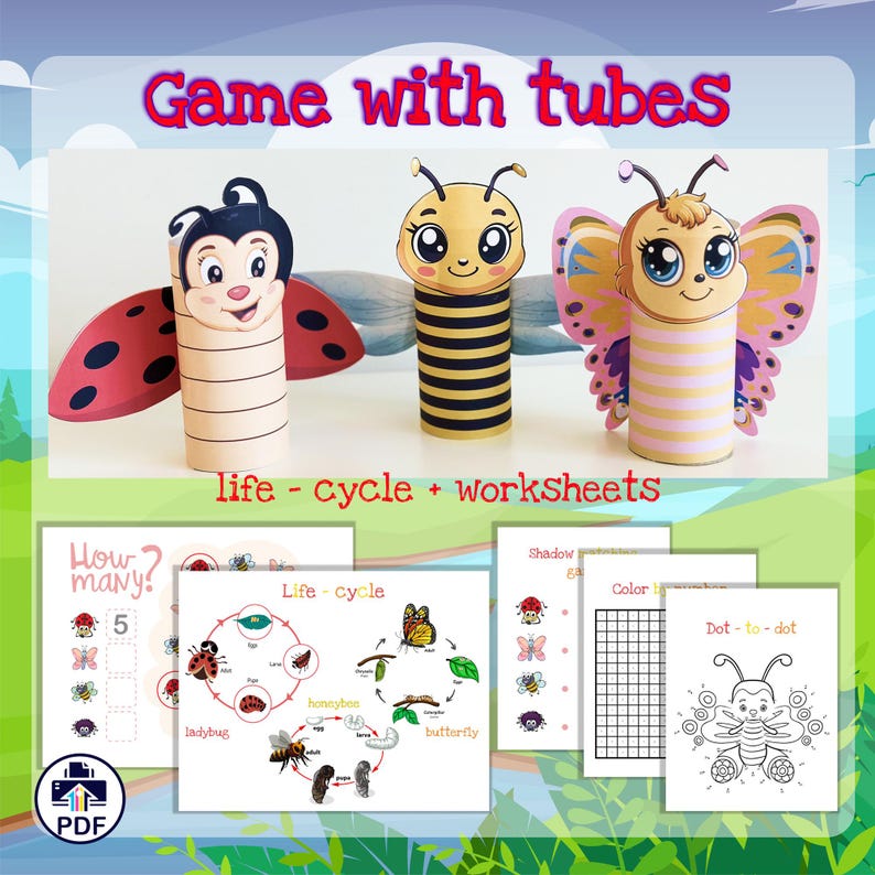Insect Craft Tube Game: Printable Coloring & Activity Pages (digital ...