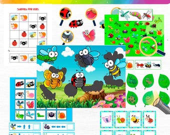 Insect Activity Set for Kids: Flashlight Game, Memory (Printable Worksheets)