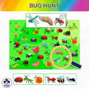 Caza de Insectos: Juego de Emparejamiento de Insectos con Lupa Imprimible / Actividad en PDF para Niños / Juego de Memoria de Criaturas
