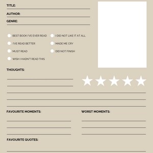 Book Review Template, Reading Tracker for Reading Journal