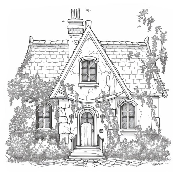 24 Ivy Covered Houses for Coloring Pages of Detailed Houses