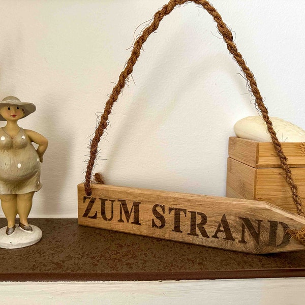 Holzschild Wegweiser Zum Strand Eiche massiv Geschenk Freude machen Deko Draußen drinnen Sehnsucht nach Meer Urlaub