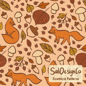 Fall Fox Pattern Digital Paper Printable Scrapbook Pattern Surface Pattern Seamless Instant Download Commercial Use Forest Fox