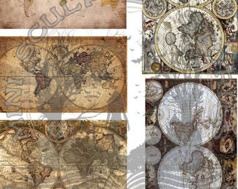 Dollhouse Miniature World Map Prints | 1:12 Scale Wall Decor | Instant Digital Download