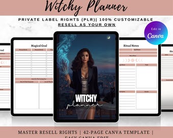 Witchy Planner Canva Template, Spiritual Grimoire, Master Resell Rights (PLR)
