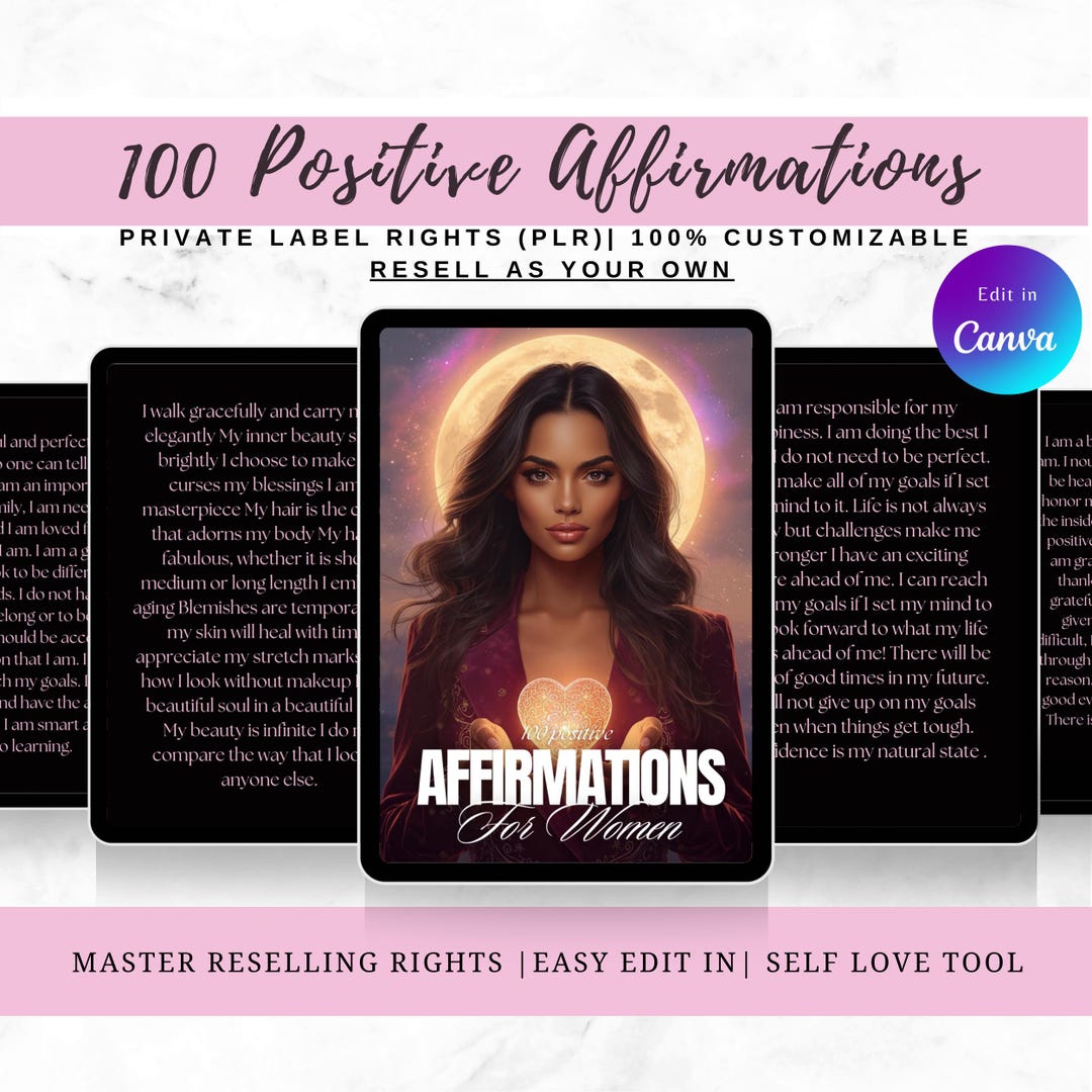 100 Positive Affirmations for Women | Canva Template PLR MRR (digital ...