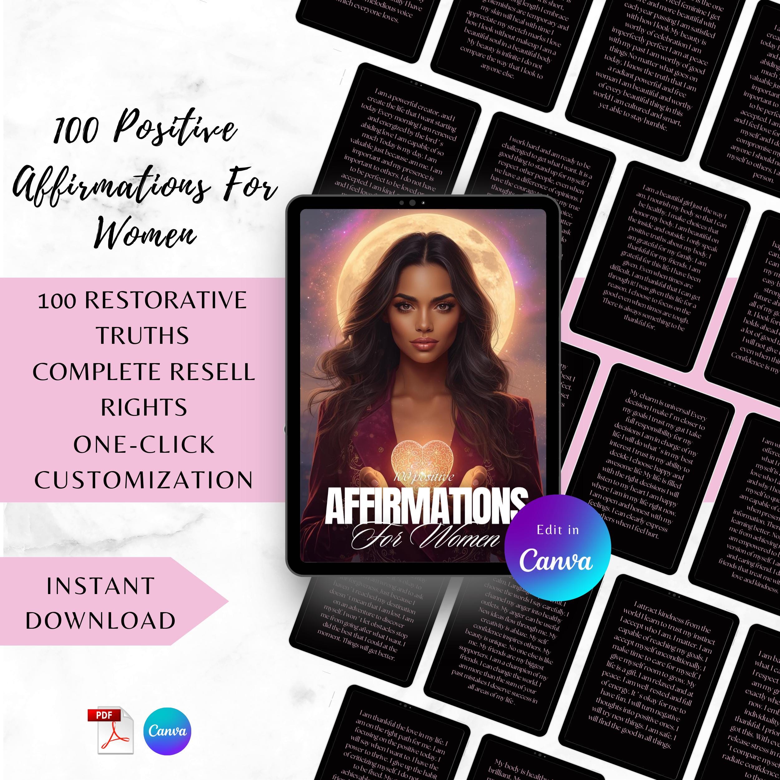 100 Positive Affirmations for Women | Canva Template PLR MRR (digital ...