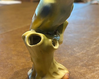 Czech Bird Flower Frog Vase on Tree Stump Excellent Condition