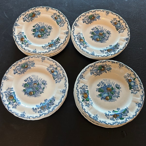 Masons Fruit Basket Blue Multicolor Bread Plate Set of Four (4)