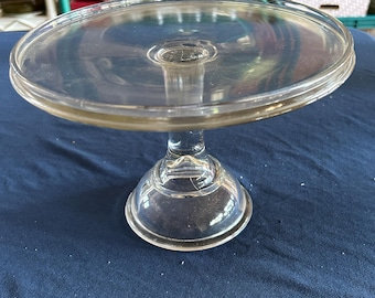 Vintage Clear Glass Bakers Cake Stand 9 1/4" wide by 6 1/2" tall