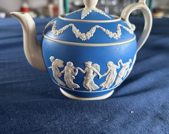 HTF Antique Copeland Spode Blue Jasperware  Dancing Hours  Neoclassical