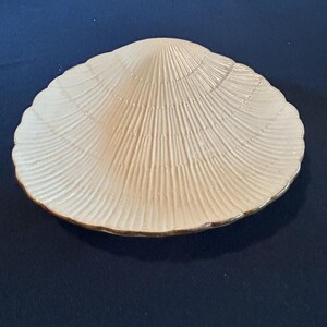 Shell Shaped Dish Cream Colored Gold Trim Seashell feet Etruscan Mark