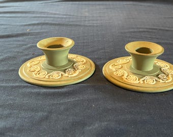 Vintage Wedgwood Jasperware Green Banquet Candlestick Holder