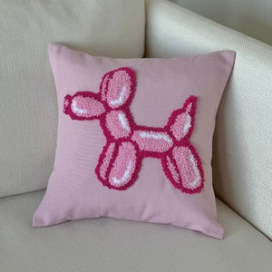 Cojín con aguja perforada para perros con globos, Funda de cojín bordada, Cojín decorativo, Funda de almohada hecha a mano, Almohada única, Funda de cojín divertida