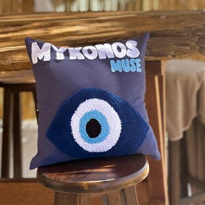 Cuscino per ago da punch Mykonos, cuscino per punch personalizzato, fodera per cuscino ricamato, cuscino decorativo, federa fatta a mano, arredamento per la casa, artigianato