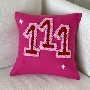 Federa per cuscino con ricamo Punch Needle con 111 numeri angelici: cuscino in lino ricamato