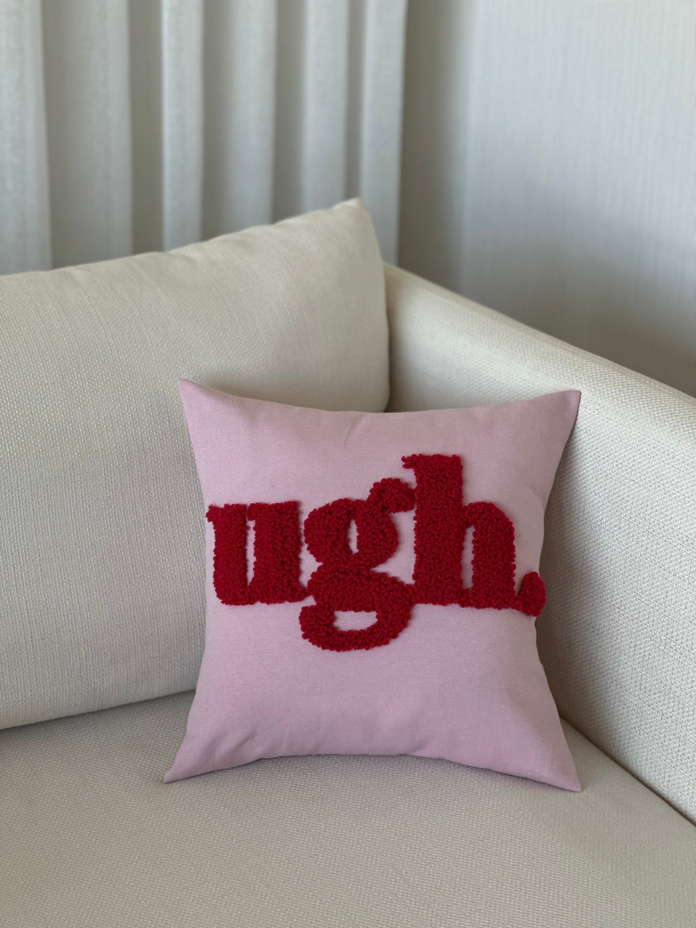 Ugh Quote Punch Needle Pillow Cover: Handmade Embroidered Cushion