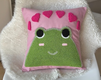 Funda de almohada con aguja perforadora de rana sonriente