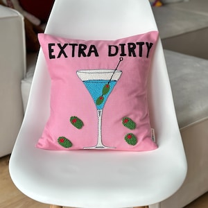 Martini with Green Olives Punch Needle Pillow, Handmade Decorative Pillow, Embroidery Cushion Cover,Decorative Throw Pillow, Cocktail Lover
