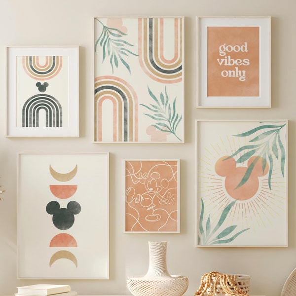 Mickey Wall Art, Set of 6, Boho Art Prints (Digital Download)