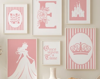 Princess Nursery Wall Art Prints: Pink Theme Decor (Digital Download)