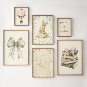 Arte de pared vintage para habitación de bebé, arte de pared para habitación de niña, decoración de pared vintage para niños, arte de pared para habitación de niña, arte de pared de conejo