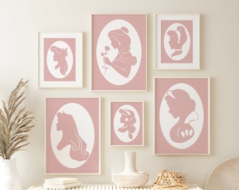 Impressions d&#39;art silhouette princesse rose : ensemble de décorations pour chambre d&#39;enfant (téléchargement numérique)