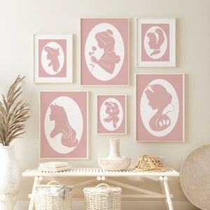 Pink Princess Silhouette Art Prints, Girl Nursery Decor (Digital Download)