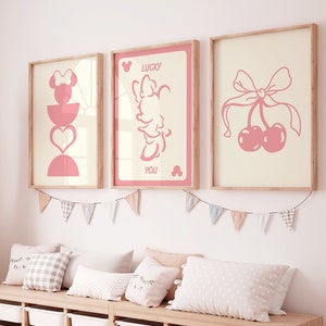 Minnie Art set of 3, Pink Minnie Wall Art, Minnie Posters, Nursery Wall Art, Minimalist Wall Art, Minnie Pictures