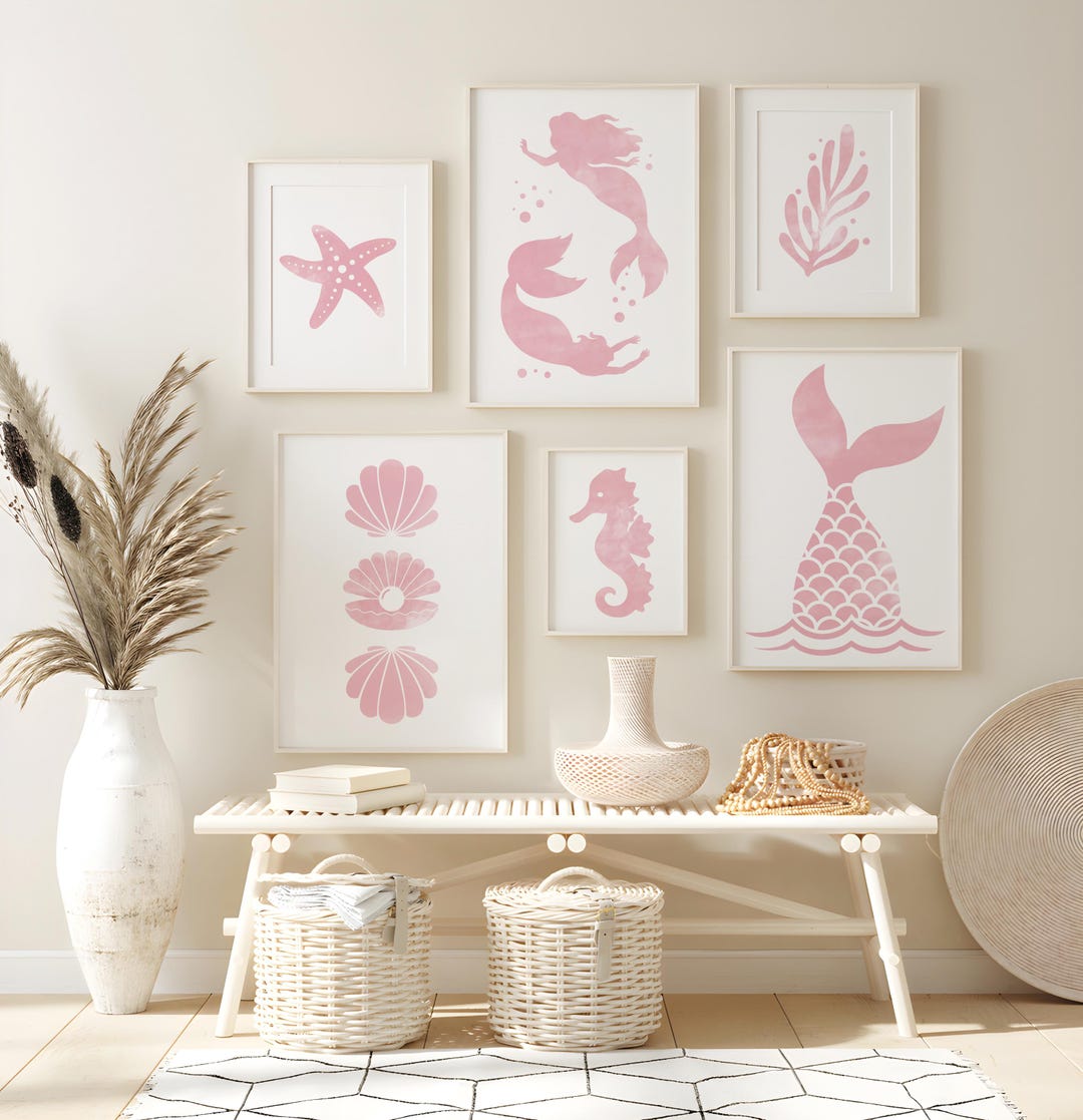 Mermaid Nursery Art Print: Coastal Baby Girl Room Decor (digital ...