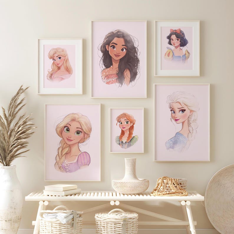 Set of 12 Watercolor Princess Wall Art, Girl Nursery Art Prints (Digital Download) image 3