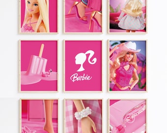 Barbi Wall Art - Barbi Pictures Set of 9  - Gift for Her - girly wall art - college dorm decor - pink
