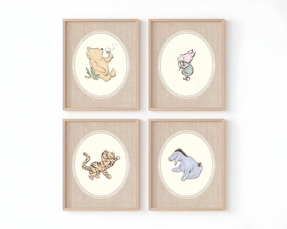 Classic Winnie The Pooh Art Set, Nursery Decor, Baby Shower Gift (Digital Download)