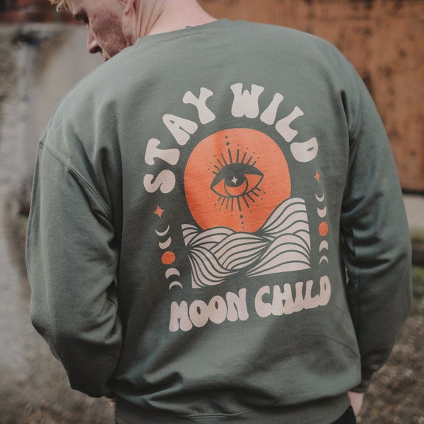 Moonchild Unisex Boho Sweatshirt Waves Lover Backprint Gift X-Mas Edition