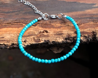 Dainty Turquoise Bracelet • Small Blue Gemstone Bead Bracelet • Tiny and Delicate Turquoise Jewelry • SD57