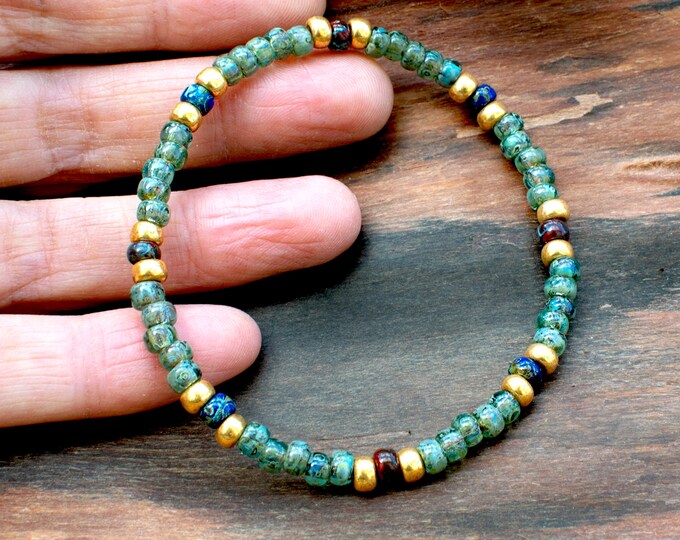 Layered Bead Statement Necklace For Women | Boho Turquoise Green Red Stone Choker | Handmade Illusion Necklace