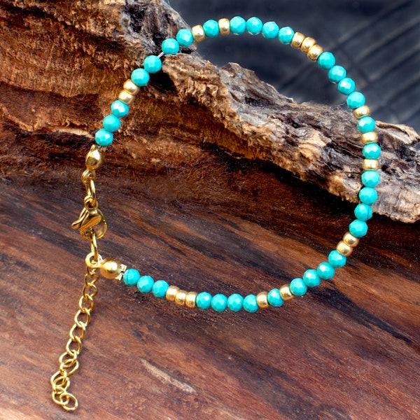 Turquoise Gold Bracelet • Turquoise Bracelet • Gold Turquoise Jewelry • Bracelet For Women • Turquoise Beaded Bracelet • SD57