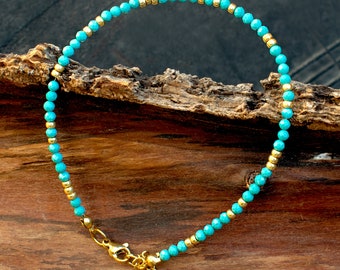 Turkoois gouden enkelbandje • Turkoois enkelbandje • Gouden turquoise sieraden • Enkelbandje voor dames • Turkoois kralen enkelbandje • SD50