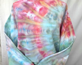 Ice Dyed Unique Tropical Sunset-sweater met ronde hals - handgemaakte tie-dye