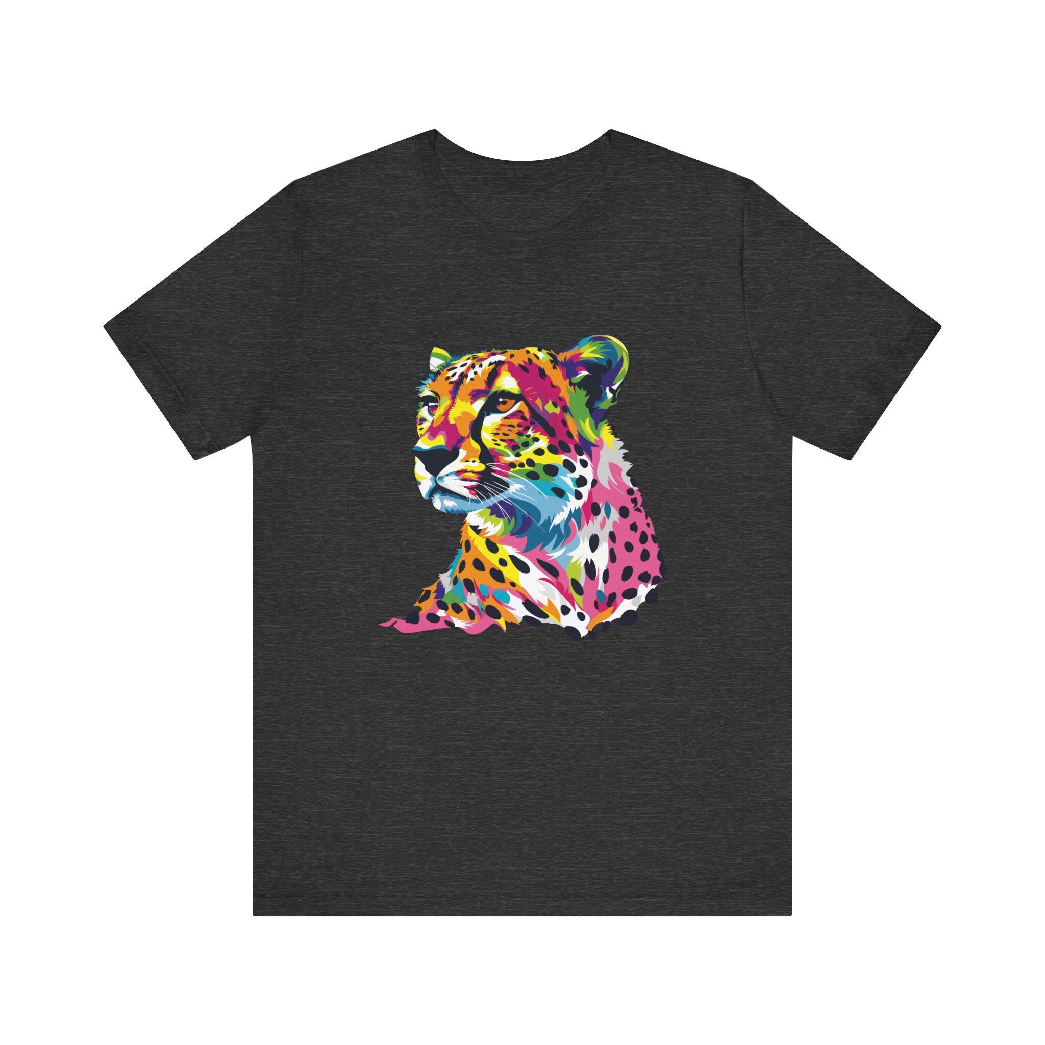 PARTIMENTOのLeopard Graffiti Open Collar Shirt Colorful Cheetah T-shirt for Cat Lovers Rainbow Leopard
