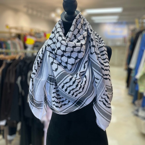 Traditional Palestine Scarf Keffiyeh / Hatta / head Dress . 100% Cotton Kuffiyeh, Shemagh, 52 inch. Arab Turban / Palestinian Handmade