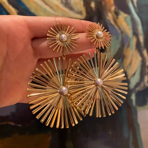 Gold stainless steel and white pearl earrings